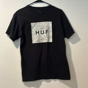 HUF black cotton tee shirt size small with HUF logo on front